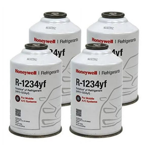 Honeywell R-1234yf Refrigerant – 4 Cans (8oz Each) with HD Brass Can Tap – Made in USA